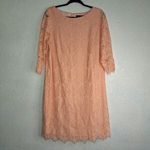 Jessica Howard Size 14W Knee Length Lace Women Peach Dress
